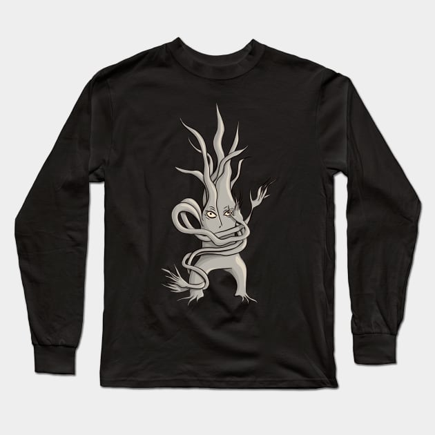 Spooky Tree Creature With Tangled Branches Long Sleeve T-Shirt by Boriana Giormova